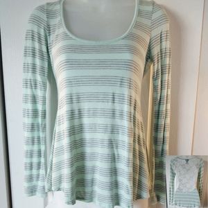 Mint & Grey Striped Top w White Lace Back